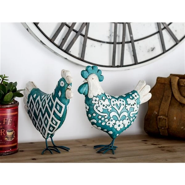 Grayson Lane Turquoise Polystone Rooster Sculpture - Set of 2 2 Grayson Lane Turquoise Polystone Rooster Sculpture - Set of 2 - Image 2