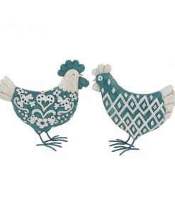 Grayson Lane Turquoise Polystone Rooster Sculpture - Set of 2
