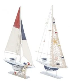 Grayson Lane White Coastal Wood Sailboat Sculptures - Set of 2