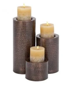Grayson Lane Brown Metal Pillar Candle Holder - Set of 3