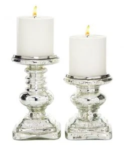 Grayson Lane 1-Candle Glass Pillar Candle Holder - Set of 2