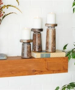 Grayson Lane Natural Brown Wooden Pillar Candle Holder - Set of 3 -GRAYSON LANE shop 330859754 AlternateImage2 l