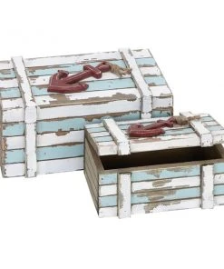 Grayson Lane Aquamarine Wood Boxes - Set of 2