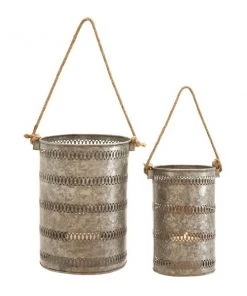Grayson Lane Grey Metal Lantern Candle Holder - Set of 2