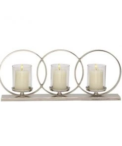 Grayson Lane 3-Candle Silver Hurricane Candle Holder