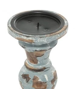 Grayson Lane Light Blue Wooden Pillar Candle Holder - Set of 3 -GRAYSON LANE shop 330859786 AlternateImage3 l