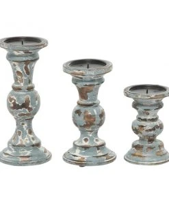 Grayson Lane Light Blue Wooden Pillar Candle Holder - Set of 3 -GRAYSON LANE shop 330859786 AlternateImage5 l