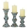 Grayson Lane Light Blue Wooden Pillar Candle Holder - Set of 3