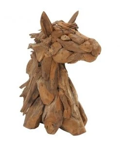Grayson Lane Brown Teak Wood Horse Sculpture