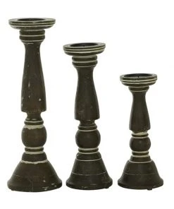 Grayson Lane Country Cottage Brown Wooden Pillar Candle Holder - Set of 3 -GRAYSON LANE shop 330859892 AlternateImage5 l