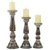 Grayson Lane Country Cottage Brown Wooden Pillar Candle Holder - Set of 3