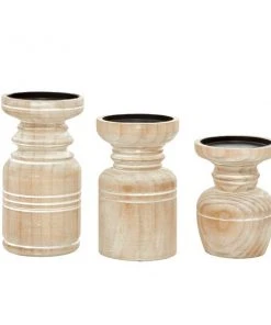Grayson Lane Natural Wooden Pillar Candle Holder - Set of 3 -GRAYSON LANE shop 330859907 AlternateImage5 l