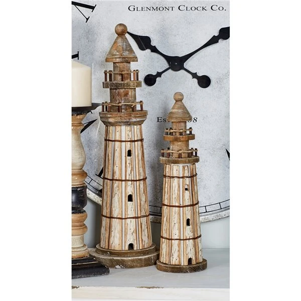 Grayson Lane White Wood Lighthouse Sculptures - Set of 2 2 Grayson Lane White Wood Lighthouse Sculptures - Set of 2 - Image 2