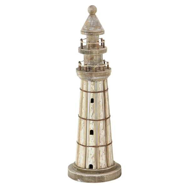 Grayson Lane White Wood Lighthouse Sculptures - Set of 2 4 Grayson Lane White Wood Lighthouse Sculptures - Set of 2 - Image 4
