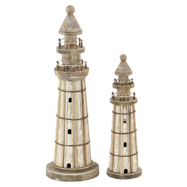 Grayson Lane White Wood Lighthouse Sculptures - Set of 2 1 Grayson Lane White Wood Lighthouse Sculptures - Set of 2