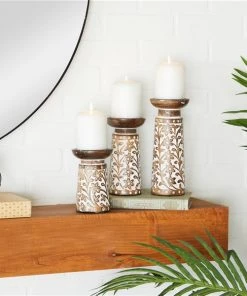 Grayson Lane Mango Wood Pillar Candle Holder - Set of 3 -GRAYSON LANE shop 330859923 AlternateImage2 l