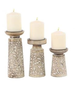 Grayson Lane Mango Wood Pillar Candle Holder - Set of 3