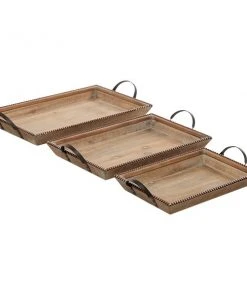 Grayson Lane Coastal Brown Wood Trays - Set of 3