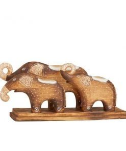 Grayson Lane Brown Wood Elephants Sculpture