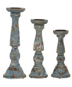Grayson Lane Blue Wooden Pillar Candle Holder - Set of 3 -GRAYSON LANE shop 330859952 AlternateImage3 l