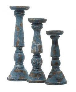 Grayson Lane Blue Wooden Pillar Candle Holder - Set of 3 -GRAYSON LANE shop 330859952 AlternateImage5 l