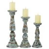 Grayson Lane Blue Wooden Pillar Candle Holder - Set of 3