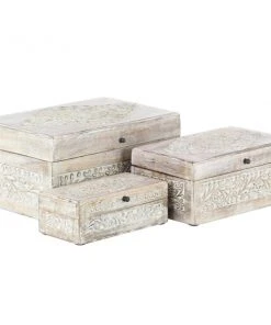 Grayson Lane Natural White Mango Wood Boxes - Set of 3