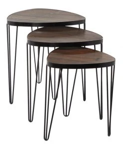 Grayson Lane Brown Wood and Metal Accent Table Set - 3-Piece
