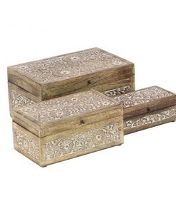 Grayson Lane Natural Brown Mango Wood Boxes - Set of 3