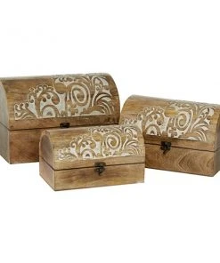 Grayson Lane Country Cottage Brown Mango Wood Boxes - Set of 3