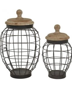 Grayson Lane Black Metal Decorative Jars - Set of 2