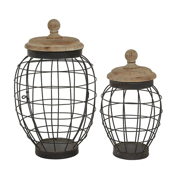 Grayson Lane Black Metal Decorative Jars - Set of 2 1 Grayson Lane Black Metal Decorative Jars - Set of 2
