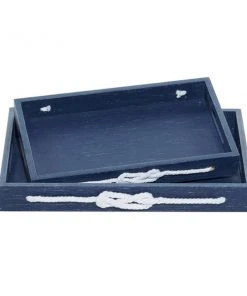Grayson Lane Blue Wood Trays - Set of 2