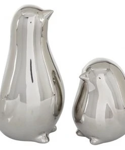 Grayson Lane Set of 2 4-in, 7-in Silver Contemporary Bird Sculpture - Porcelain