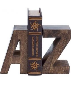 Grayson Lane Set of 2 8-in x 5-in Dark Brown Contemporary A Z Bookends - Mango Wood