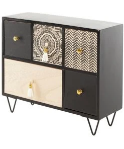 Grayson Lane 11-in x 13-in Eclectic Jewelry Box - Black Faux Leather