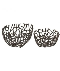 Grayson Lane Set of 2 14-in, 12-in Coastal Decorative Bowl - Black Aluminum