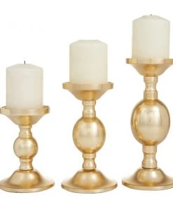 Grayson Lane Set of 3 10-in x 4-in Transitional Candle Holders -Gold Aluminium