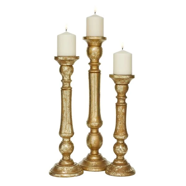 Grayson Lane Set of 3 21-in, 18-in, 15-in Traditional Candle Holder - Gold Mango Wood 5 Grayson Lane Set of 3 21-in, 18-in, 15-in Traditional Candle Holder - Gold Mango Wood - Image 5
