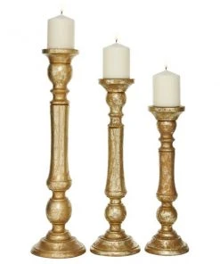 Grayson Lane Set of 3 21-in, 18-in, 15-in Traditional Candle Holder - Gold Mango Wood