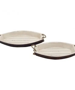 Grayson Lane Set of 2 23-in, 19-in Coastal Tray - White Wood