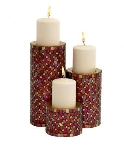 Grayson Lane Set of 3 11-in, 7-in, 4-in Glam Candle Holder - Red Metal