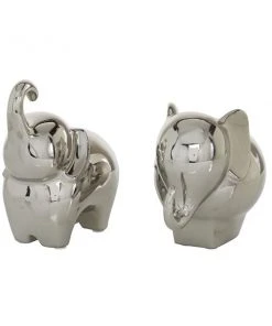 Grayson Lane Set of 2 6-in, 7-in Silver Contemporary Elephant Sculpture - Porcelain -GRAYSON LANE shop 330861482 AlternateImage3 l