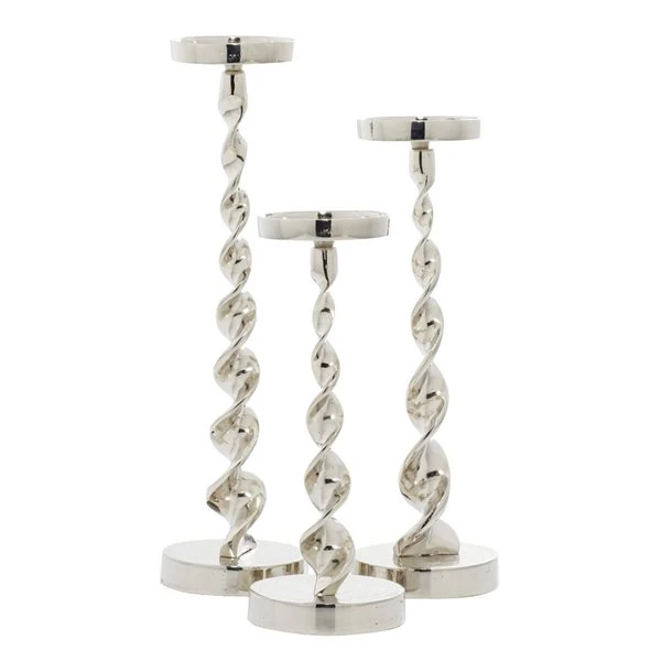 Grayson Lane Set of 3 19-in, 16-in, 13-in Candle Holder - Silver Aluminum 5 Grayson Lane Set of 3 19-in, 16-in, 13-in Candle Holder - Silver Aluminum - Image 5