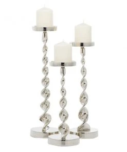 Grayson Lane Set of 3 19-in, 16-in, 13-in Candle Holder - Silver Aluminum