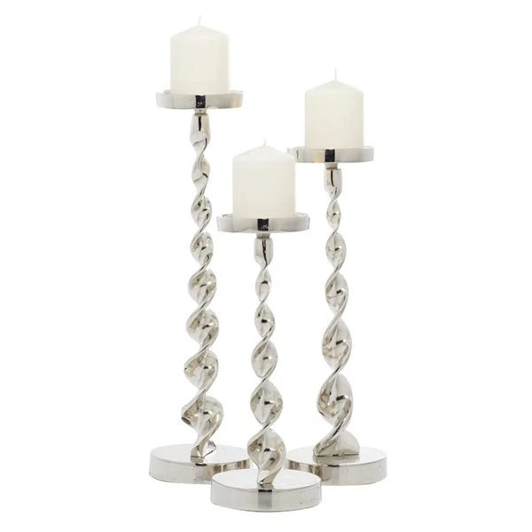 Grayson Lane Set of 3 19-in, 16-in, 13-in Candle Holder - Silver Aluminum 1 Grayson Lane Set of 3 19-in, 16-in, 13-in Candle Holder - Silver Aluminum