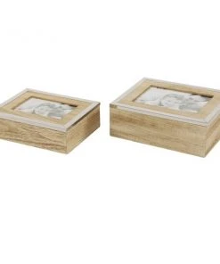 Grayson Lane Set of 2 9-in, 8-in Light Brown Natural Jewelry Box - Wood
