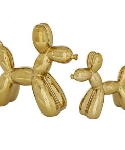 Grayson Lane Set of 2 7-in, 9-in Gold Contemporary Dog Sculpture - Porcelain
