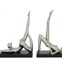 Grayson Lane Set of 2 12.75, 13-in Silver Contemporary Yoga Sculpture - Porcelain