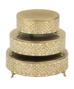 Grayson Lane Set of 3 12-in, 16-in, 18-in Gold Glam Cake Stand - Metal